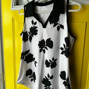 Jofit Black & White Floral Collared Sleeveless Golf Shirt
